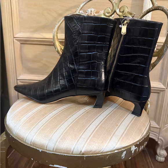 Michael Kors Black Croc-Embossed Ankle Boots - Picture 2 of 4